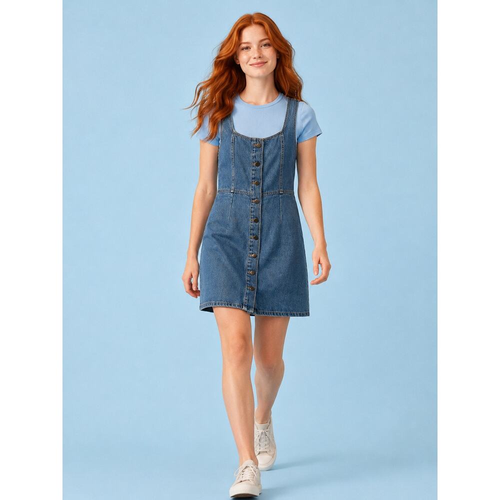 LR1900 Urban Outfitters Denim Button Front Mini Dress Women’s Size 8 Blue